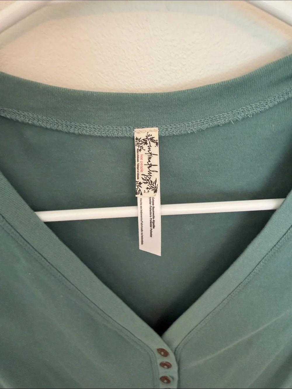 Free People Forest Green V-Neck Button-Front Bodysuit